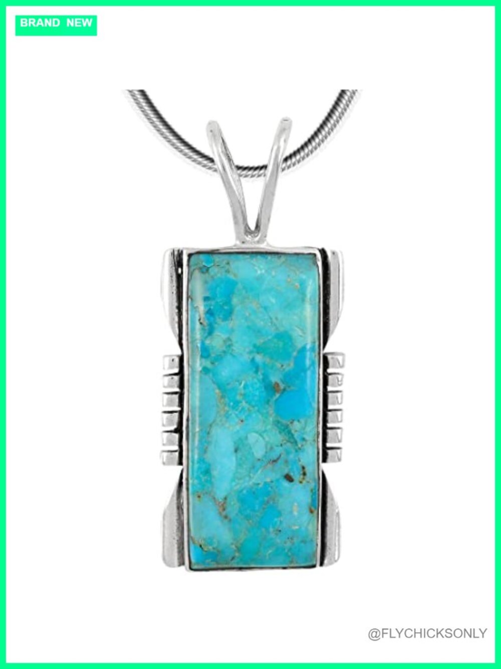 Sterling Silver Turquoise Pendant Necklace 20" Snake Chain